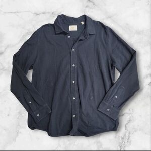 Billy Reid Long Sleeve Knit Yellowhammer Shirt Carbon Blue Cotton Linen Size XL